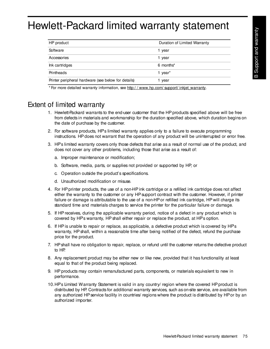 HP 1000 manual Hewlett-Packard limited warranty statement, Extent of limited warranty 