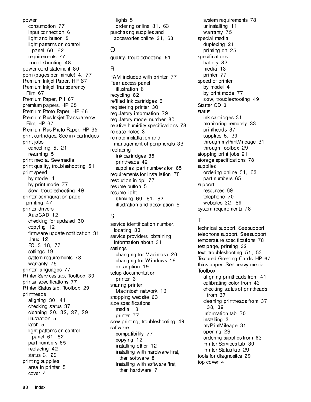 HP 1000 manual Index 