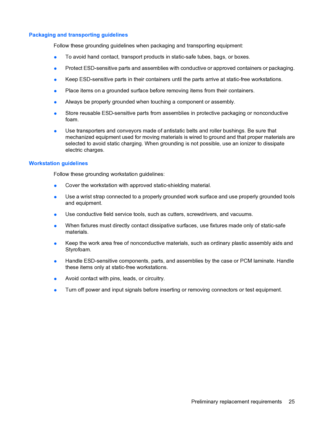 HP 1000 manual Packaging and transporting guidelines 