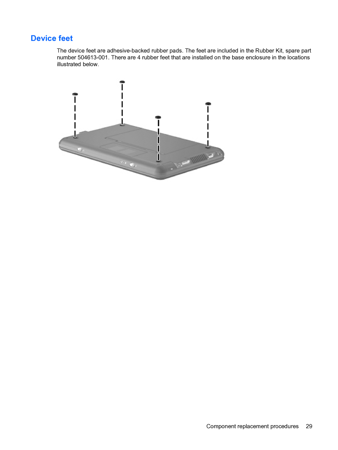 HP 1000 manual Device feet 