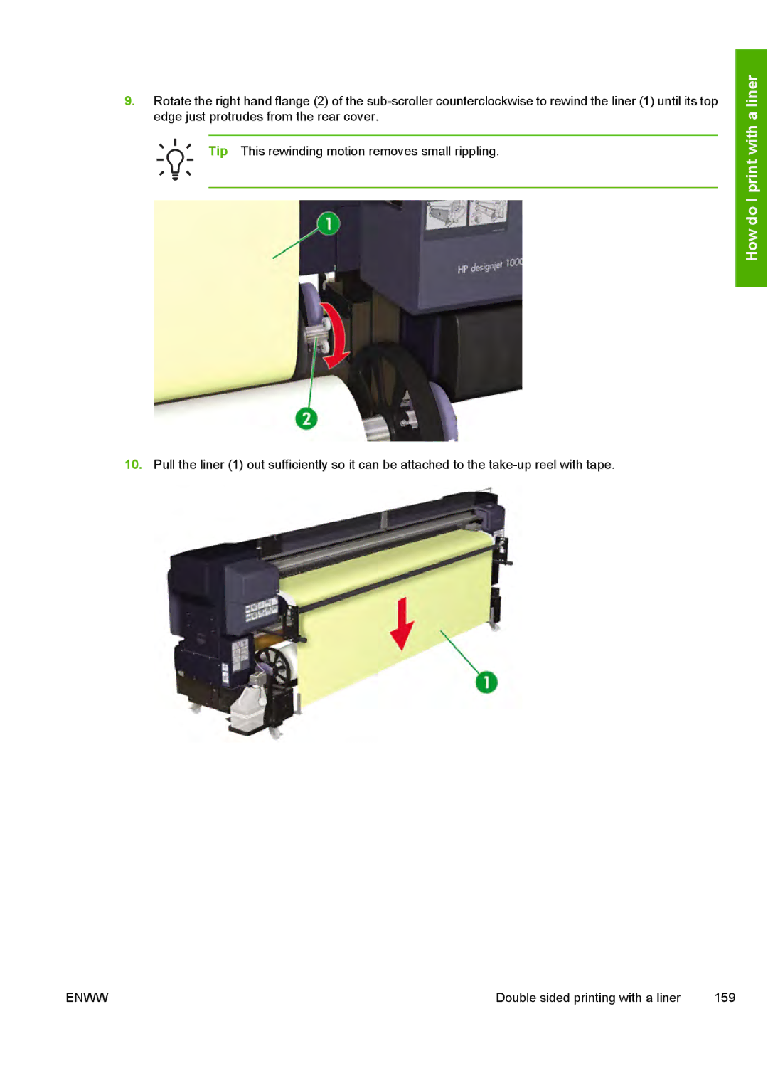 HP 10000s manual Double sided printing with a liner 159 