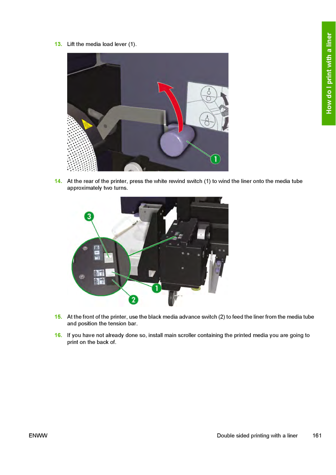 HP 10000s manual Double sided printing with a liner 161 