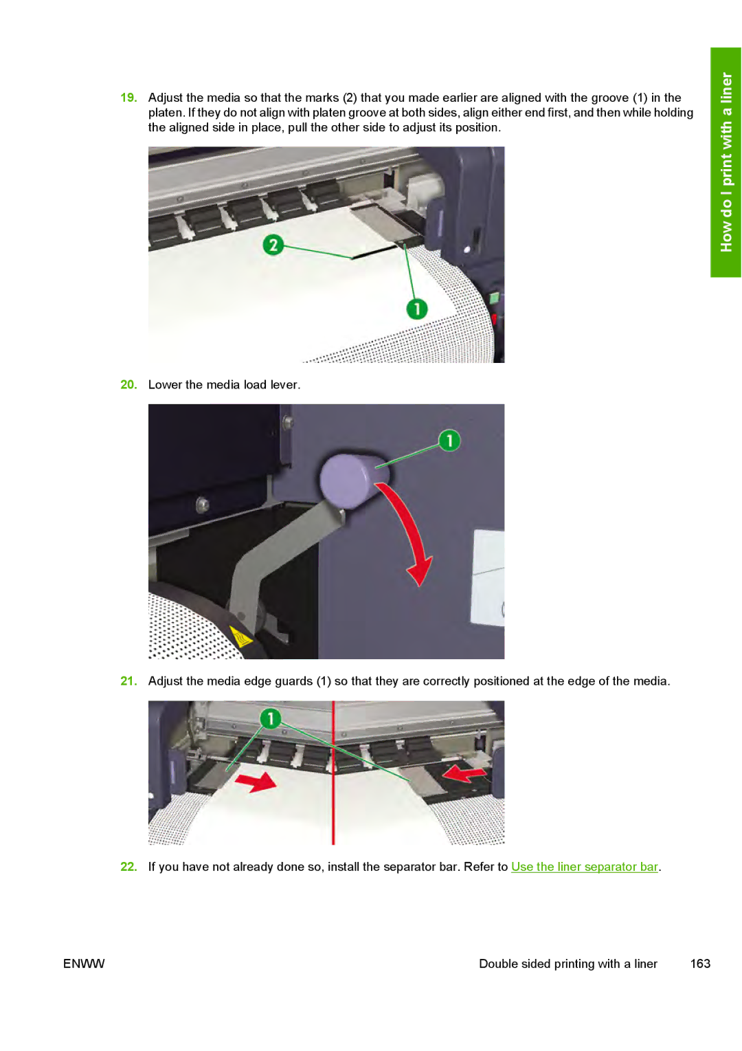 HP 10000s manual Double sided printing with a liner 163 