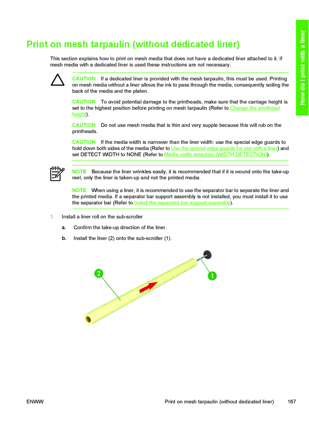 HP 10000s manual Print on mesh tarpaulin without dedicated liner 