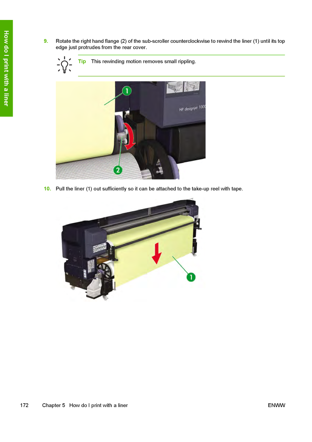 HP 10000s manual How do I print with a liner 