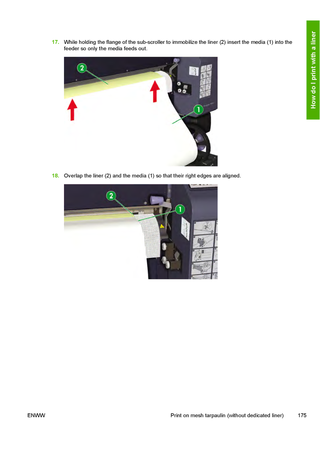 HP 10000s manual Print on mesh tarpaulin without dedicated liner 175 