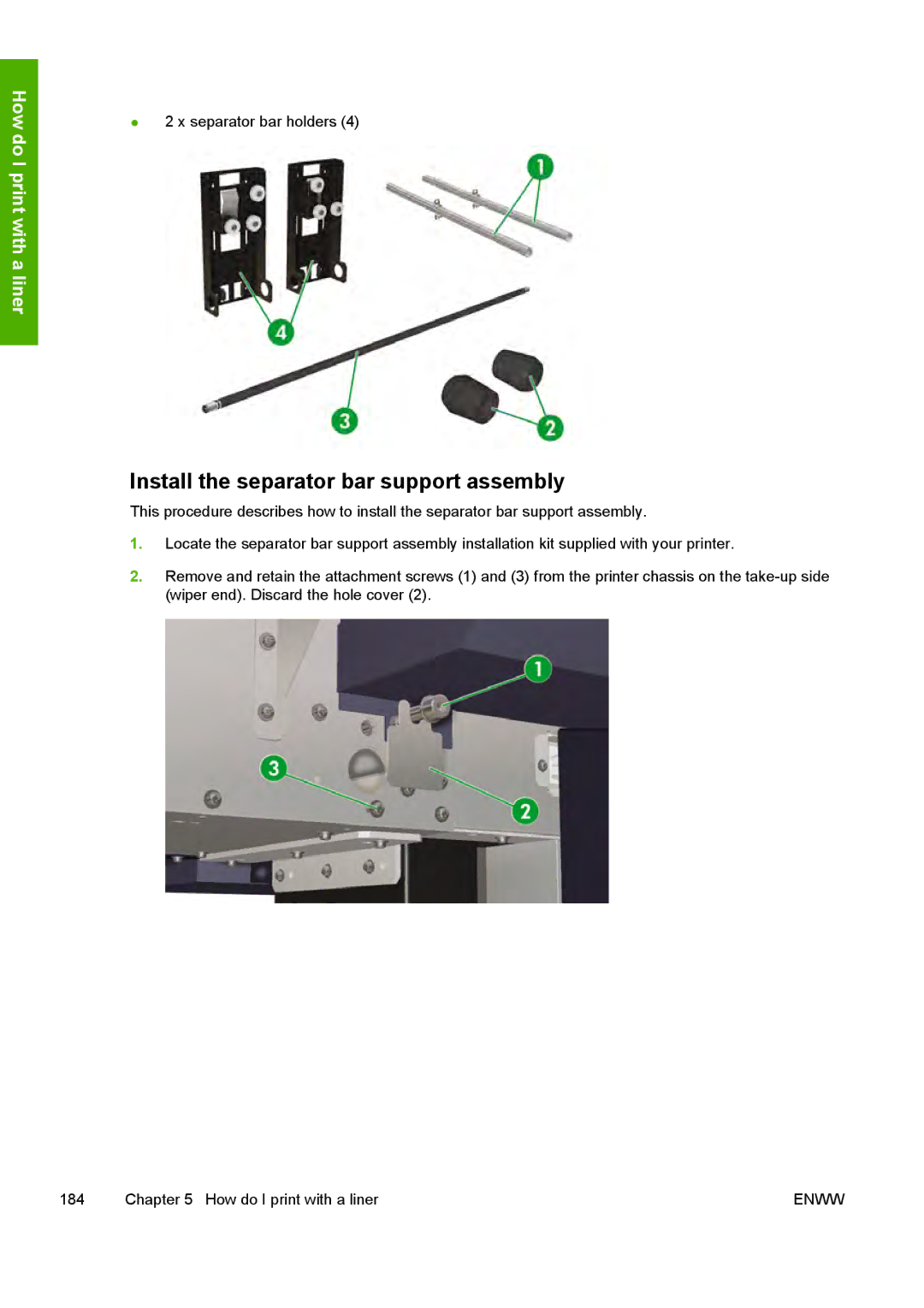 HP 10000s manual Install the separator bar support assembly 