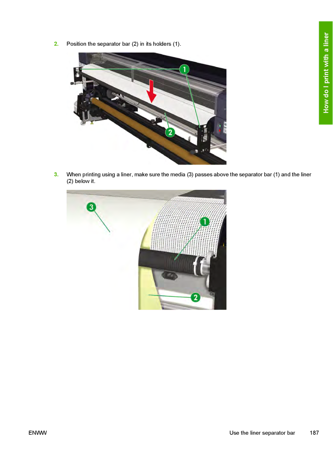 HP 10000s manual Position the separator bar 2 in its holders 