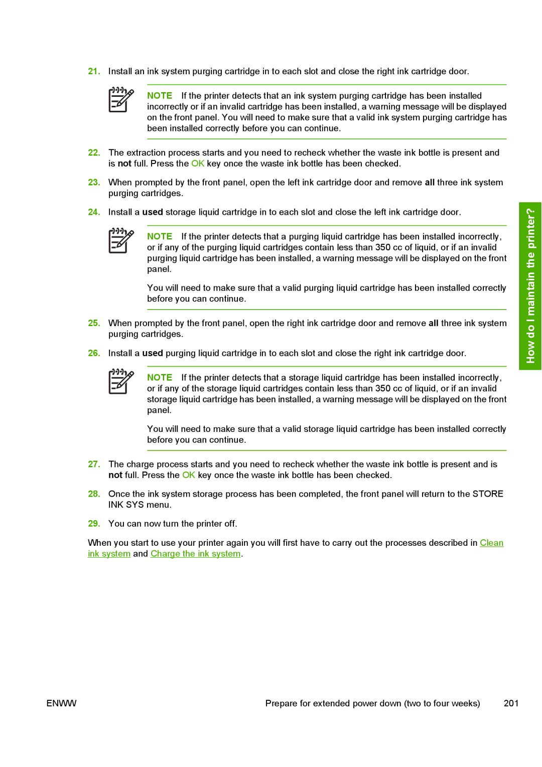 HP 10000s manual Prepare for extended power down two to four weeks 201 