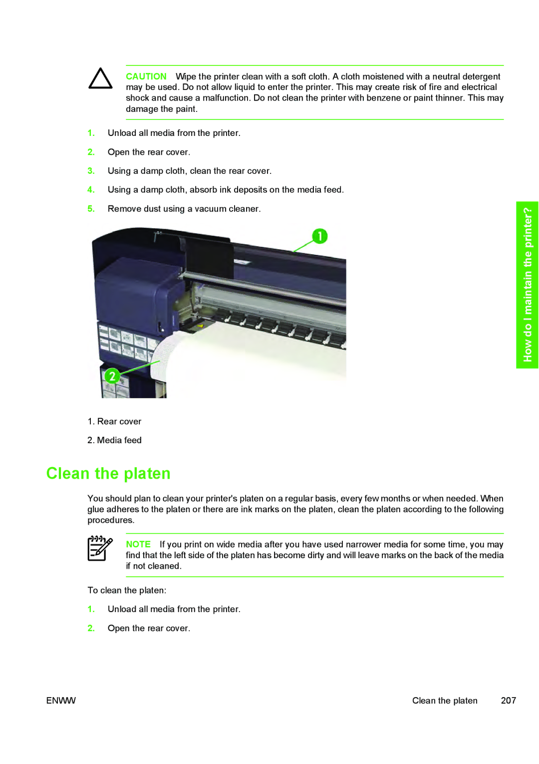 HP 10000s manual Clean the platen 