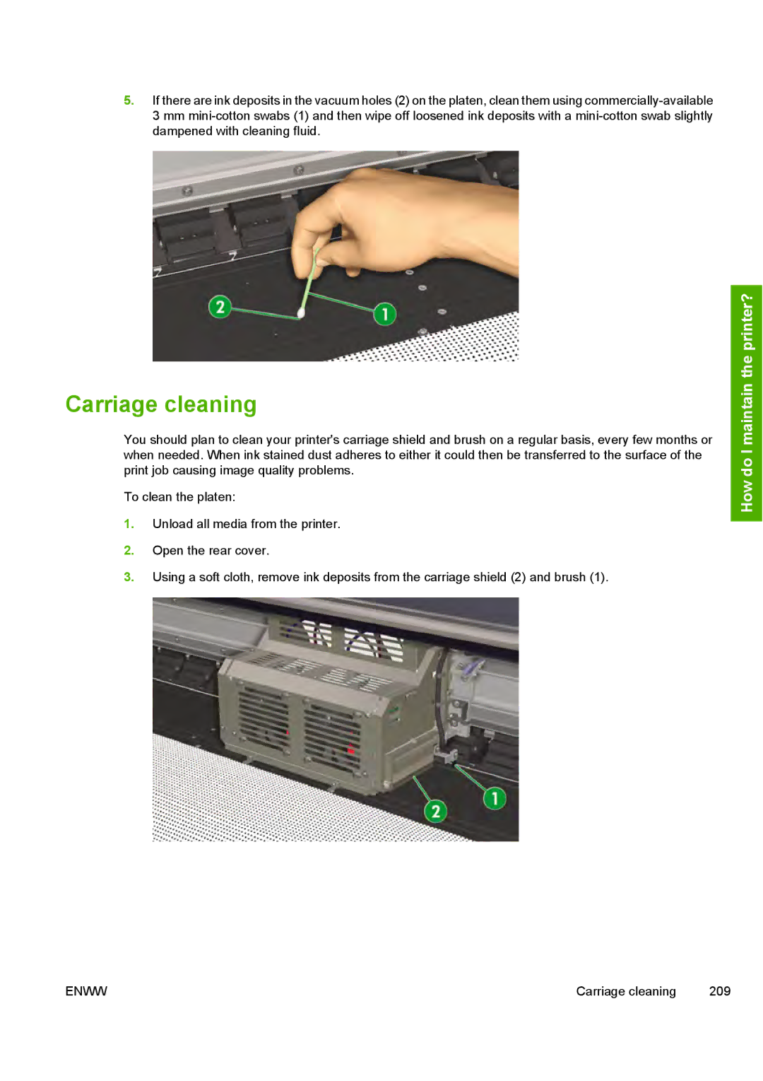 HP 10000s manual Carriage cleaning 