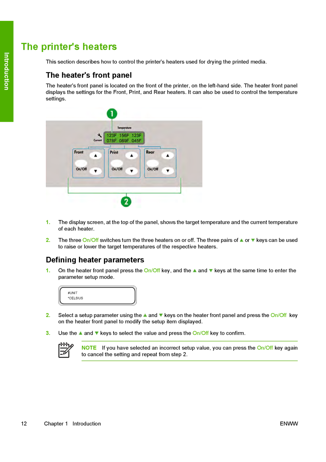 HP 10000s manual Printers heaters, Heaters front panel, Defining heater parameters 