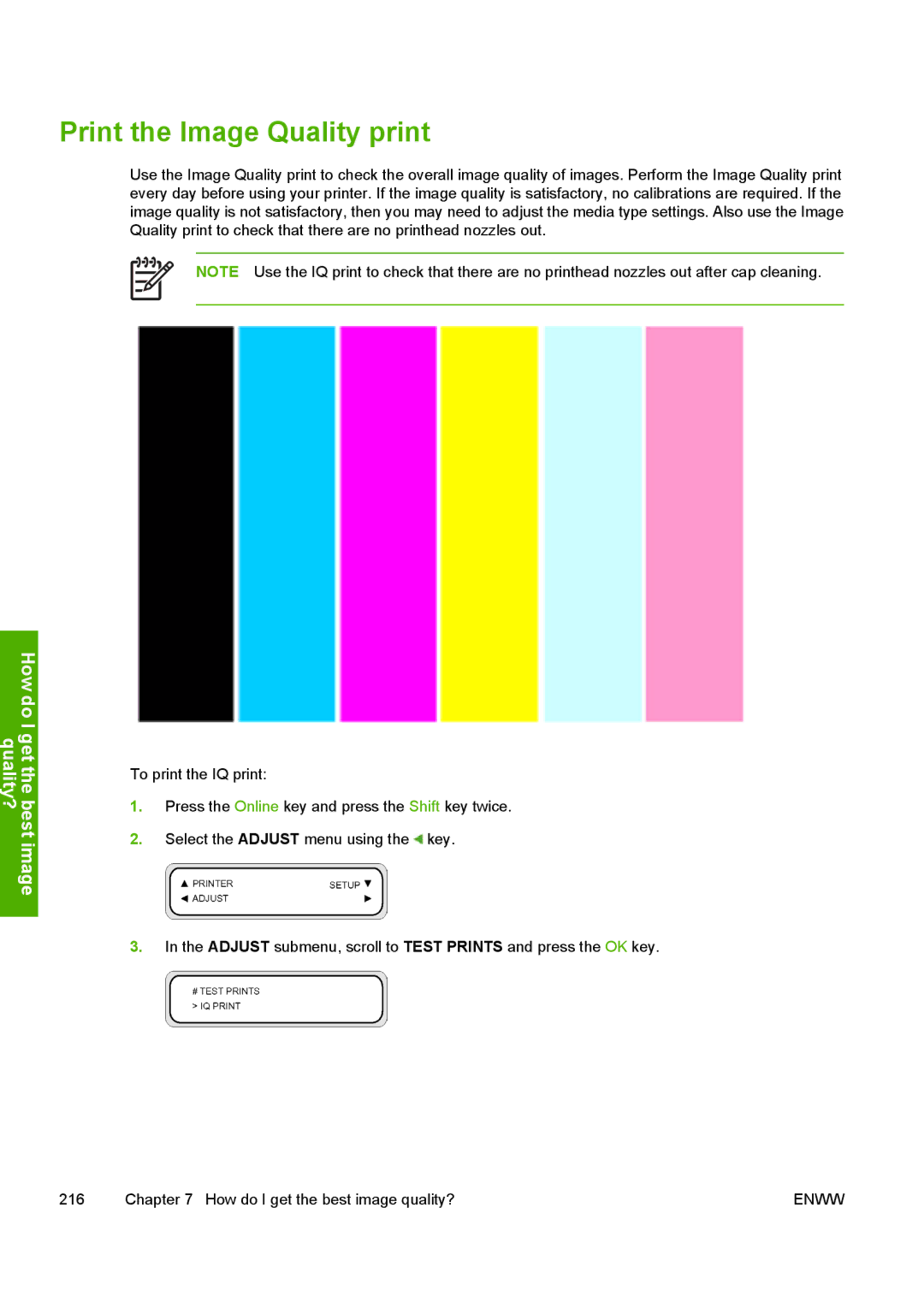 HP 10000s manual Print the Image Quality print 