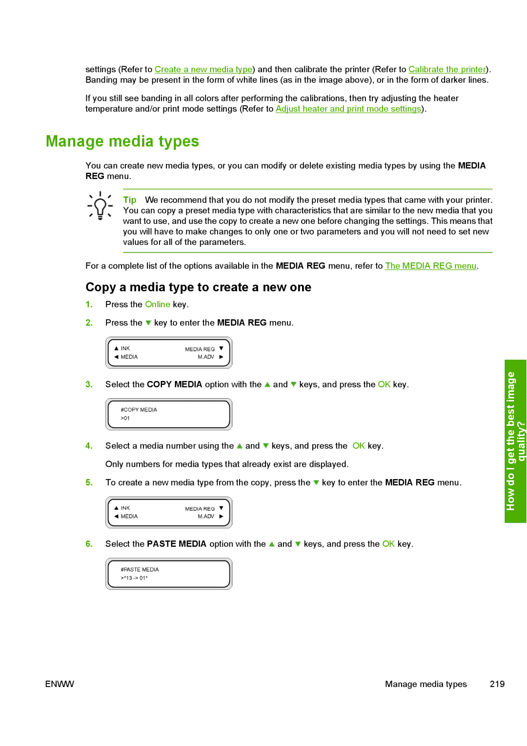 HP 10000s manual Manage media types, Copy a media type to create a new one 