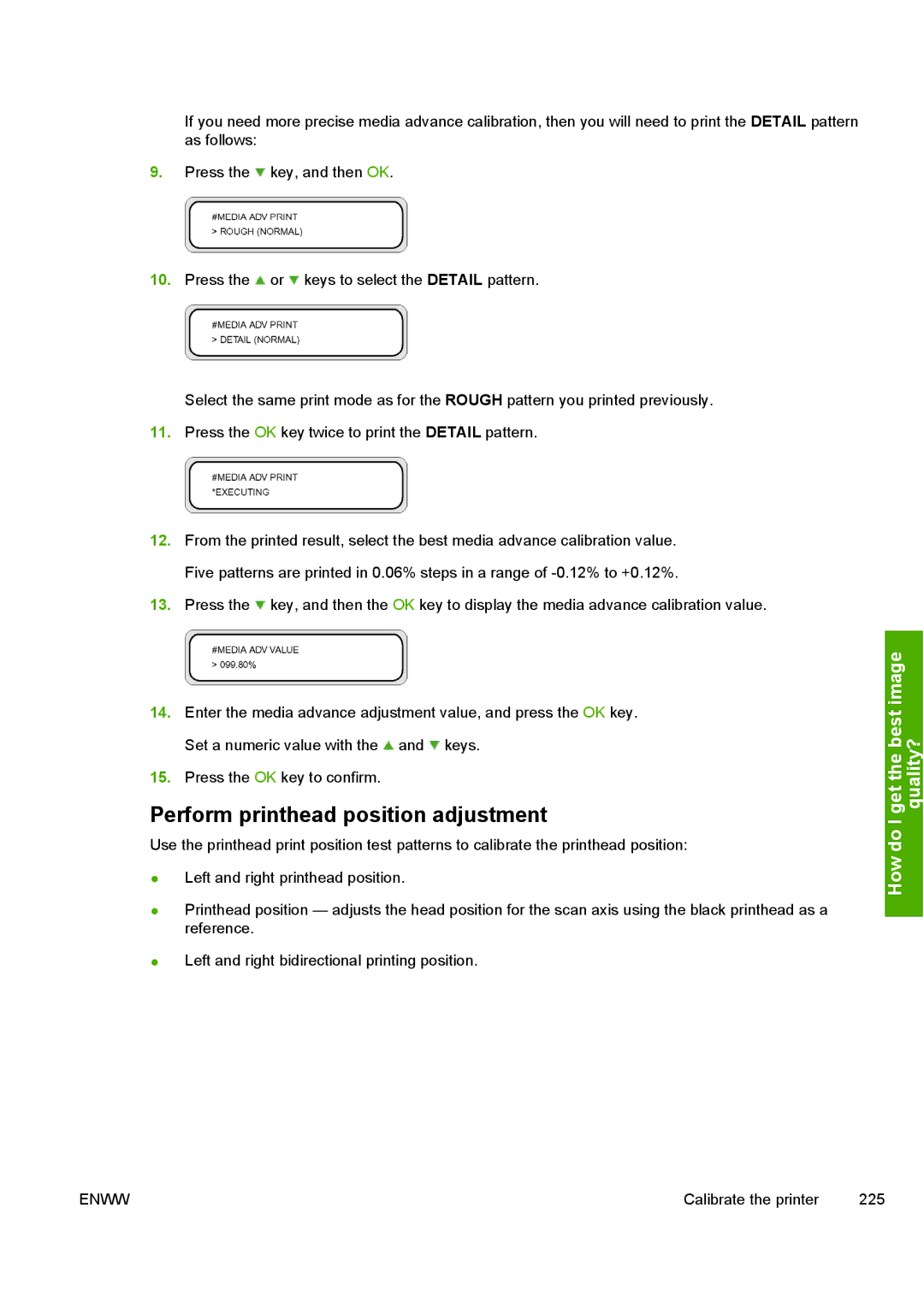 HP 10000s manual Perform printhead position adjustment 