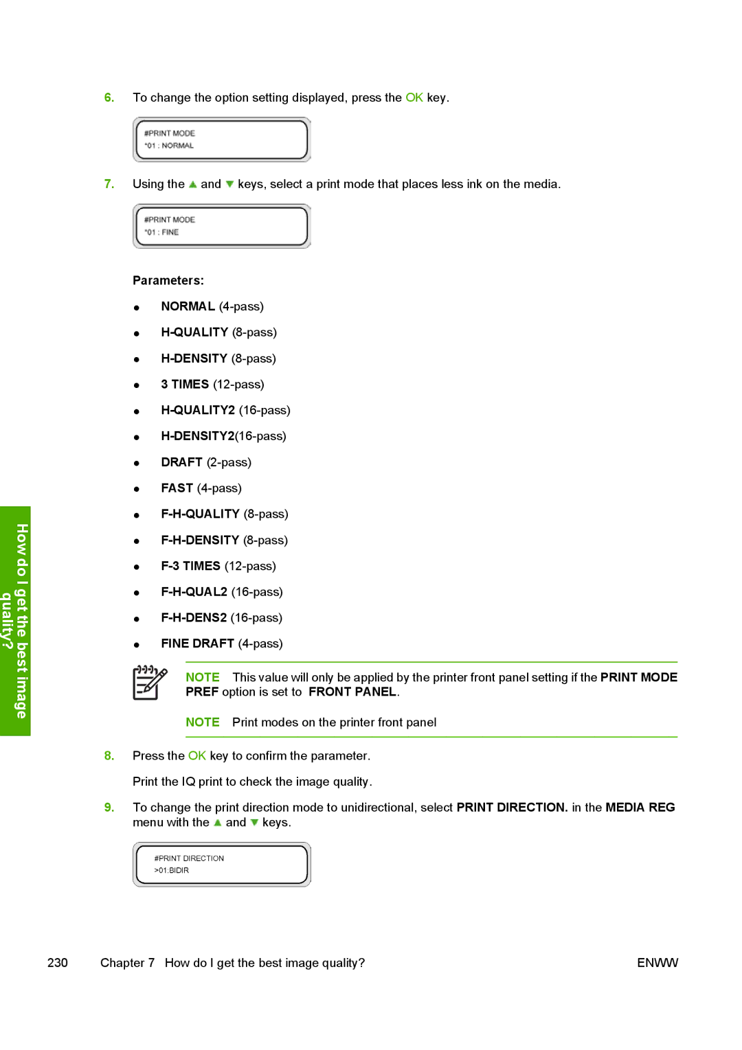 HP 10000s manual Quality 8-pass Density 8-pass 