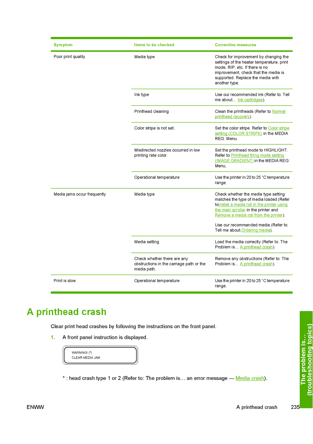 HP 10000s manual Printhead crash, Setting Color Stripe in the Media 