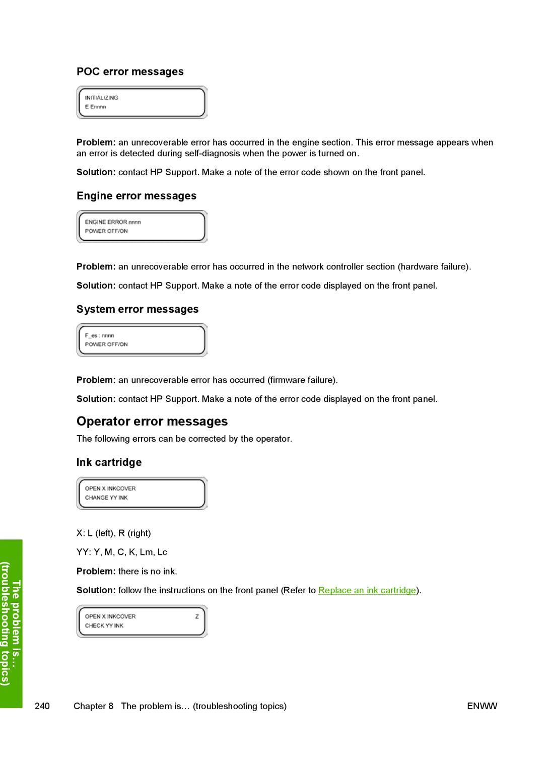 HP 10000s manual Operator error messages, POC error messages 