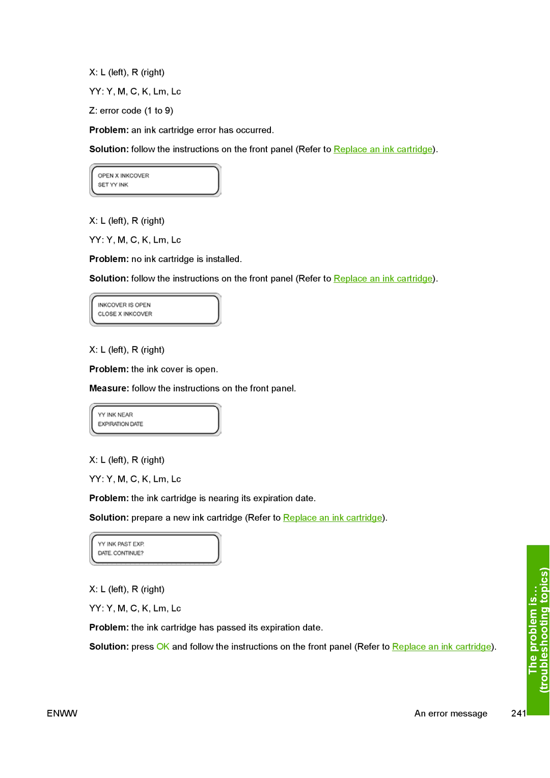 HP 10000s manual An error message 241 