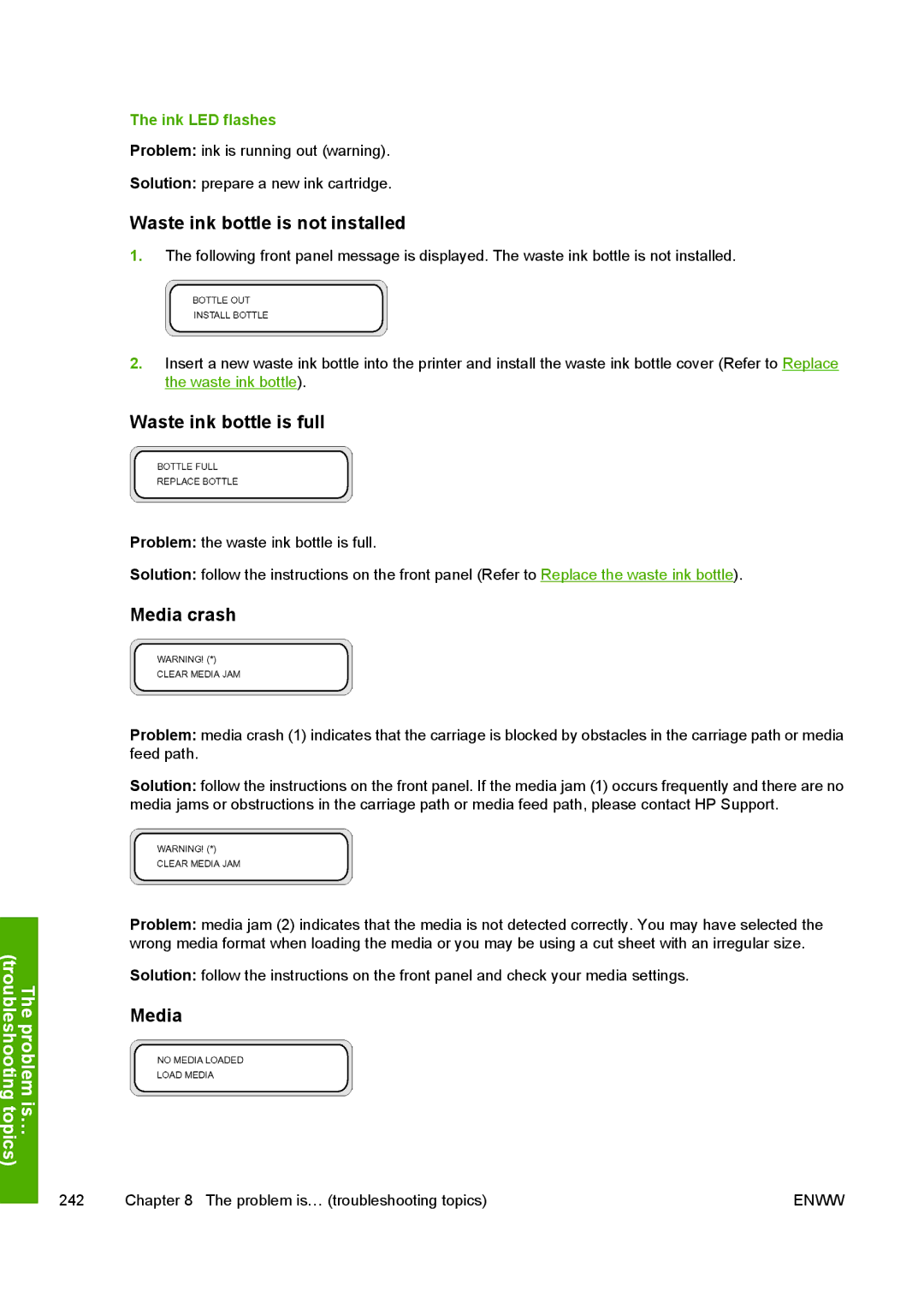 HP 10000s manual Waste ink bottle is not installed 