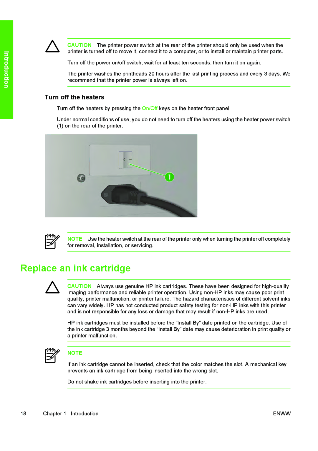 HP 10000s manual Replace an ink cartridge, Turn off the heaters 