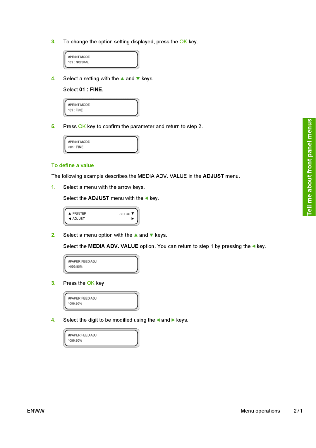 HP 10000s manual To define a value 