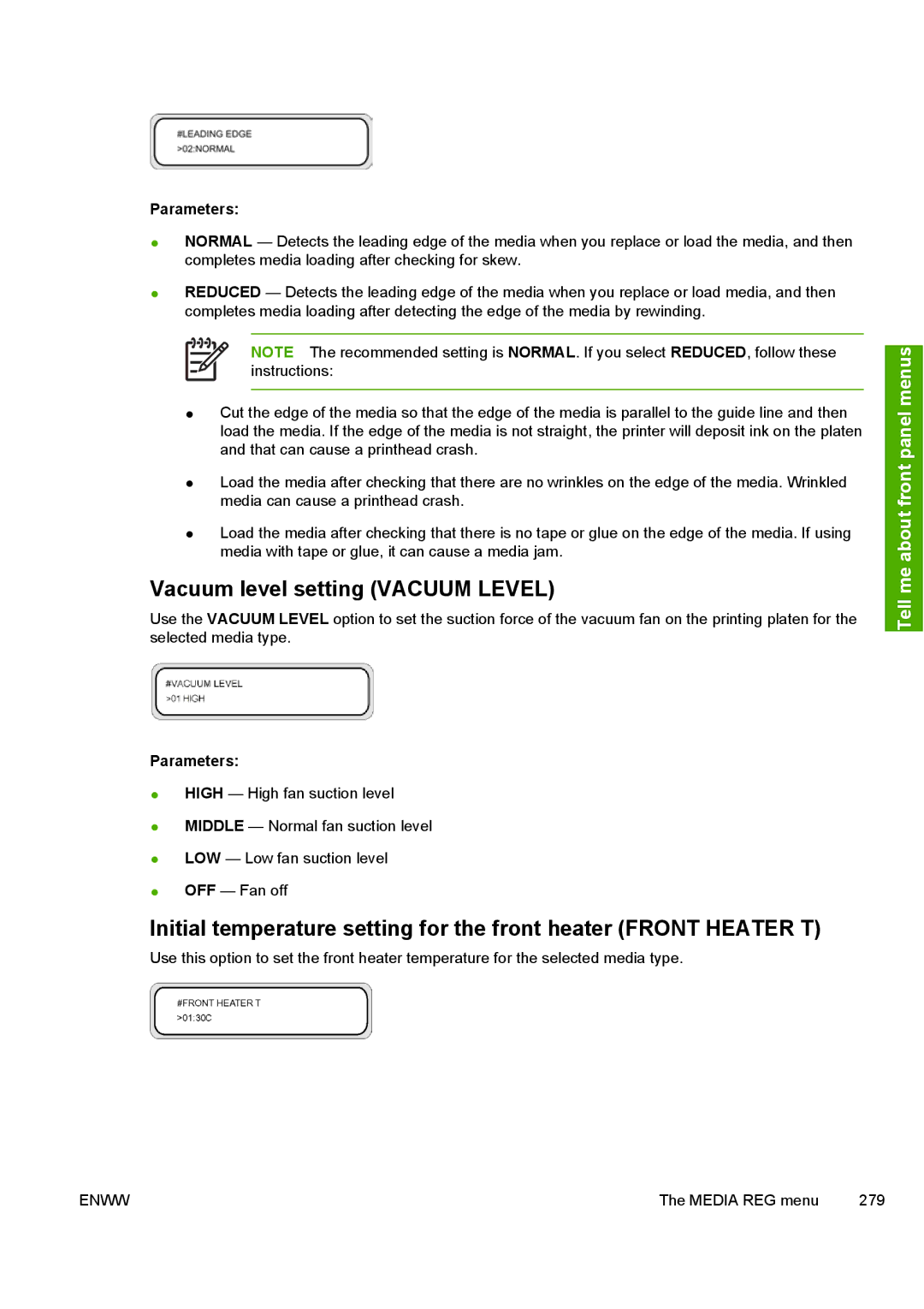 HP 10000s manual Vacuum level setting Vacuum Level 