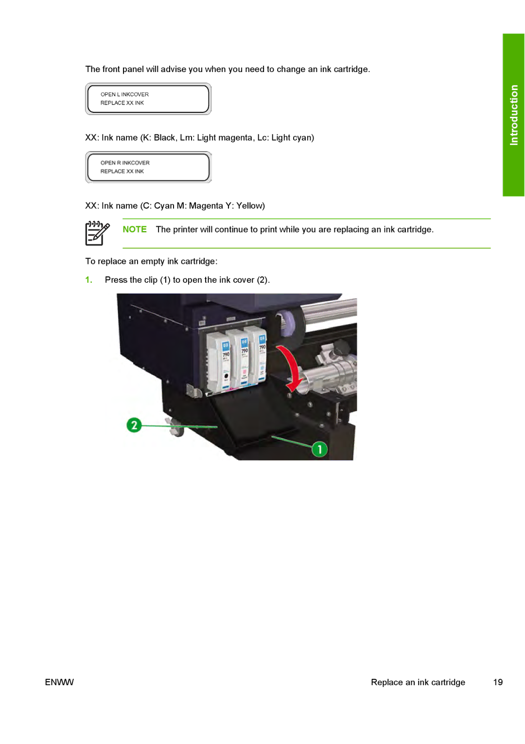 HP 10000s manual Replace an ink cartridge 