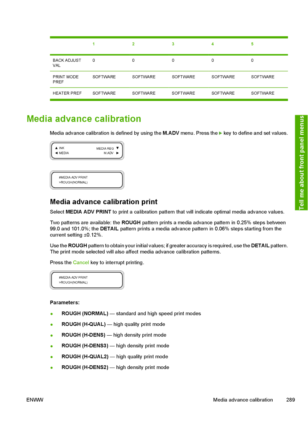 HP 10000s manual Media advance calibration print 