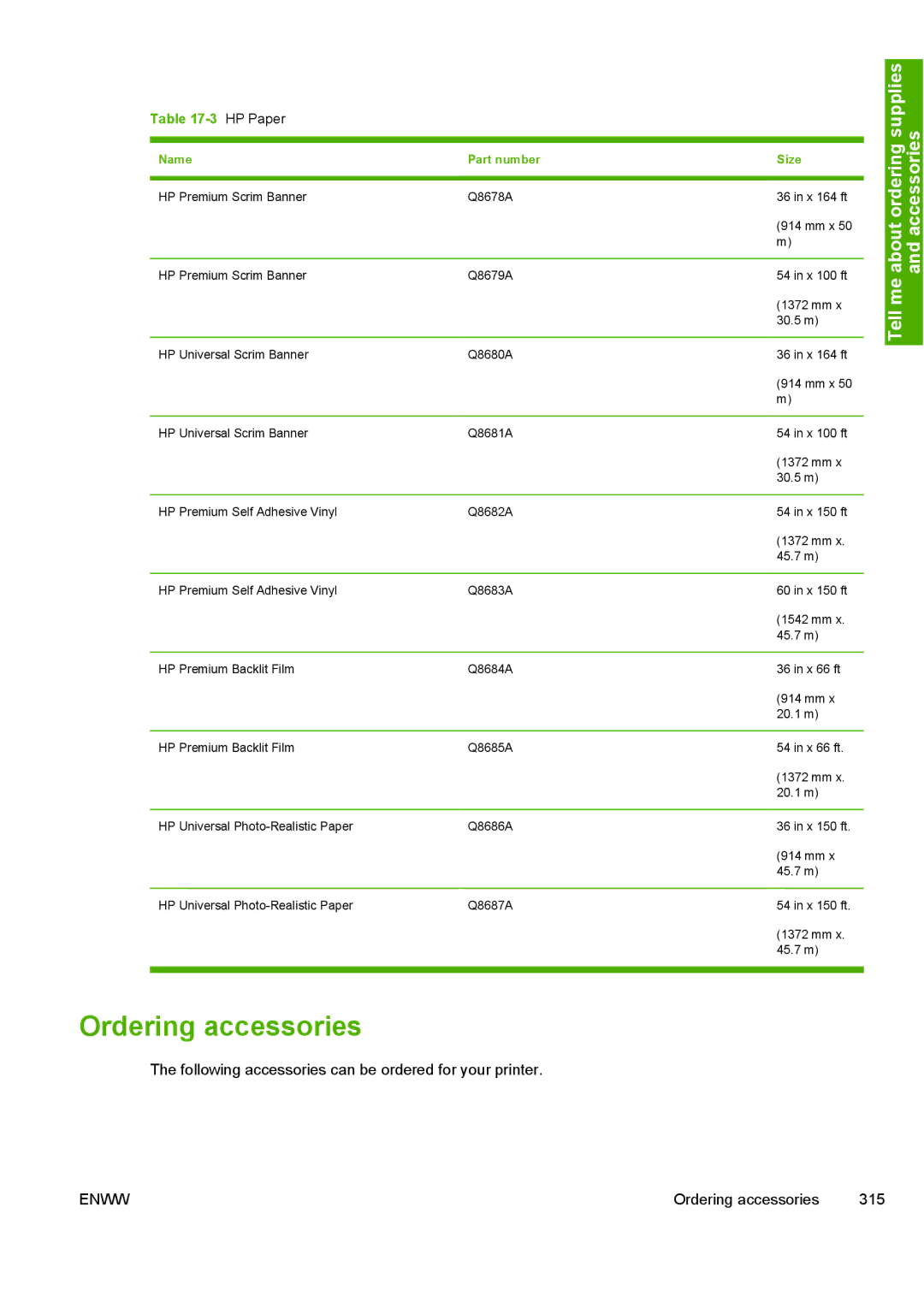 HP 10000s manual Ordering accessories, HP Paper 