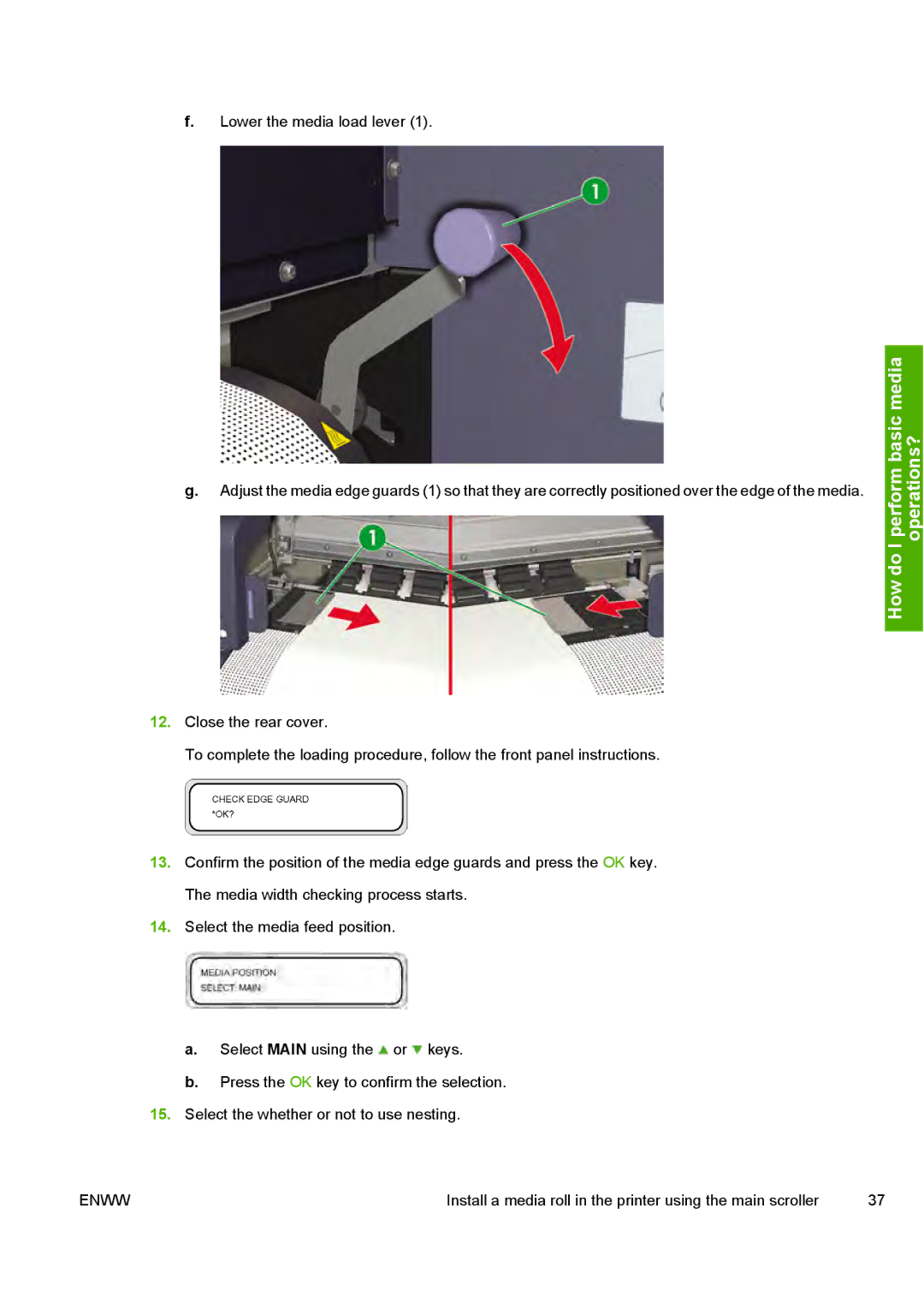 HP 10000s manual Lower the media load lever 