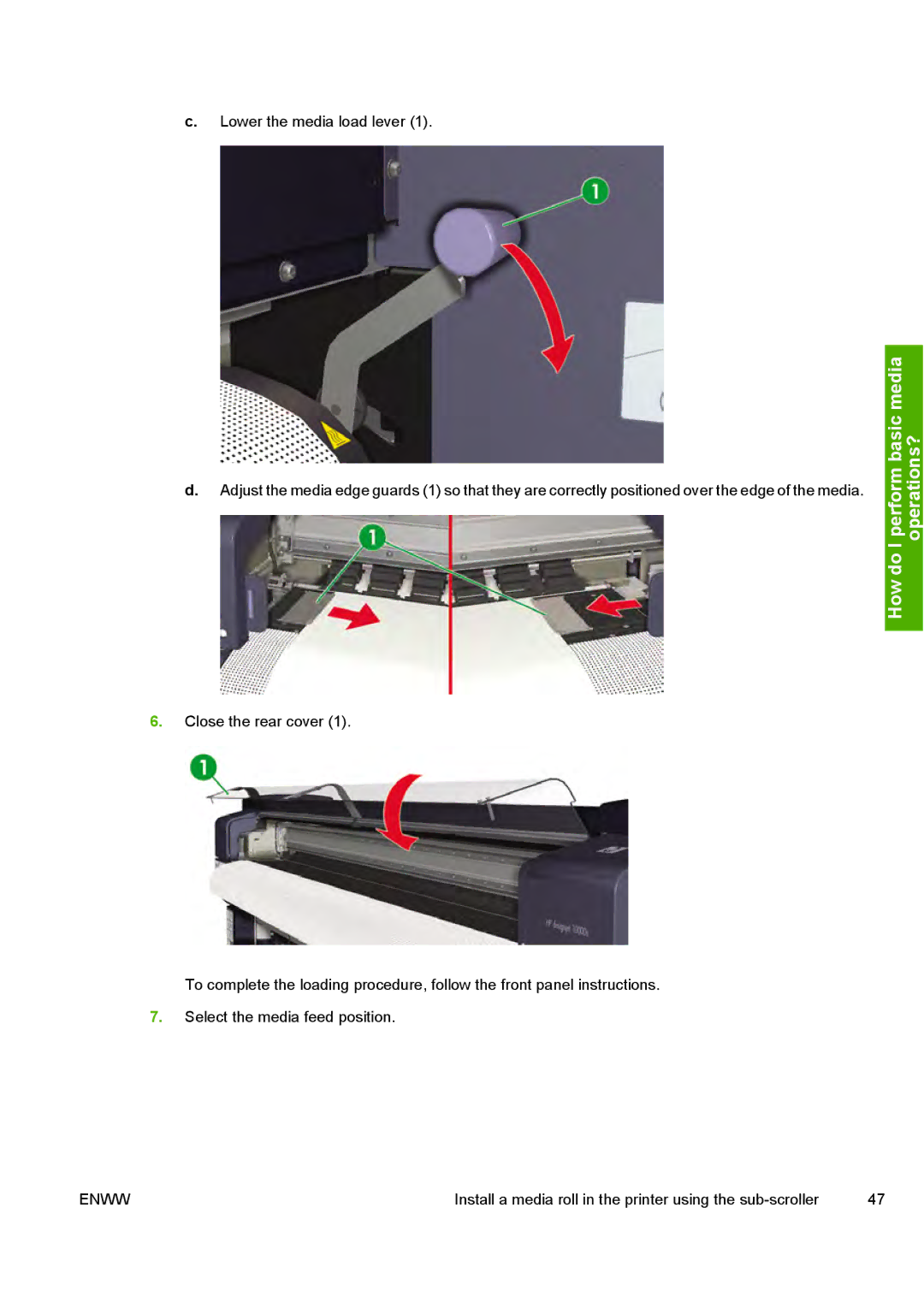 HP 10000s manual Lower the media load lever 