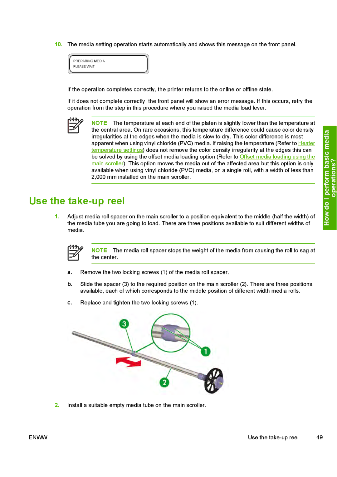 HP 10000s manual Use the take-up reel 