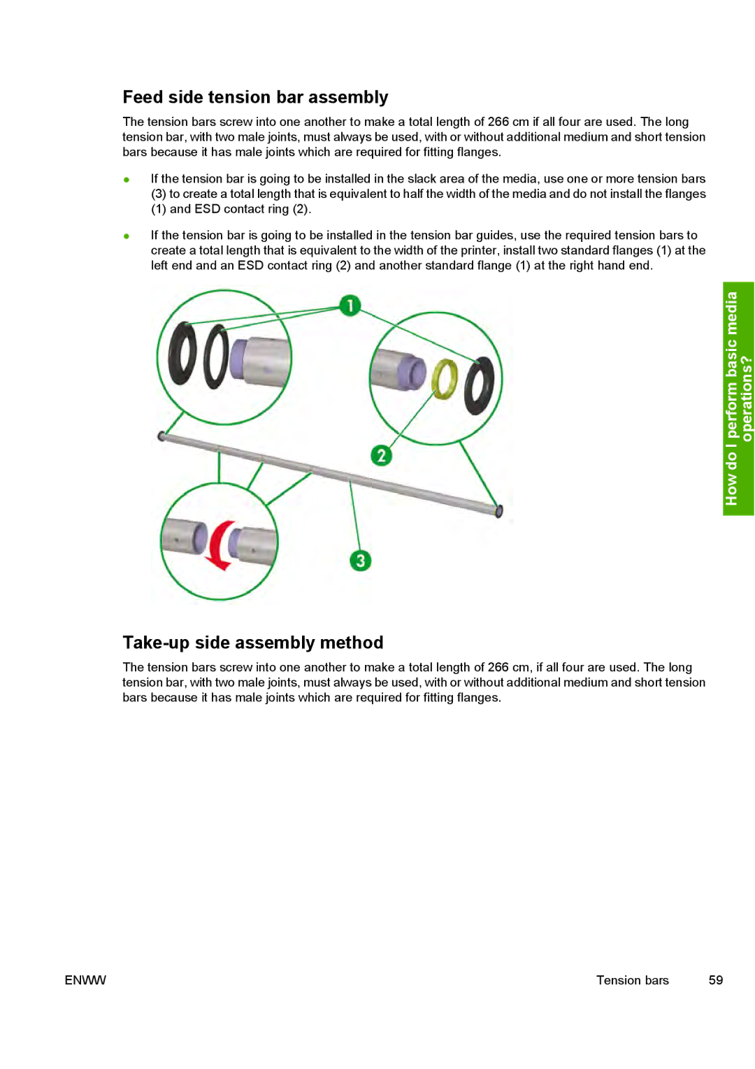 HP 10000s manual Feed side tension bar assembly, Take-up side assembly method 