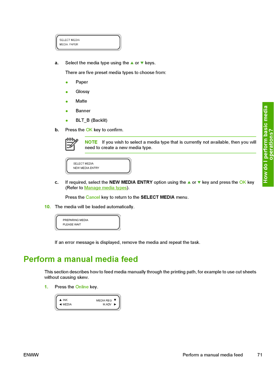 HP 10000s Perform a manual media feed 