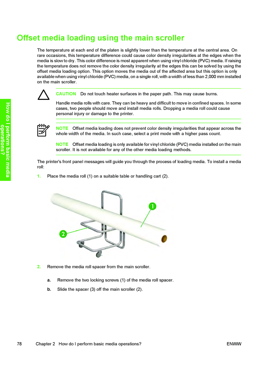 HP 10000s manual Offset media loading using the main scroller 