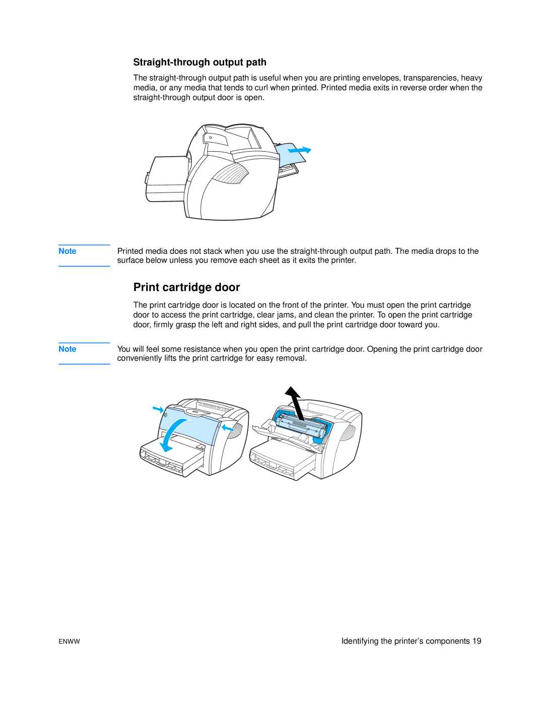 HP 1005 manual Print cartridge door, Straight-through output path 