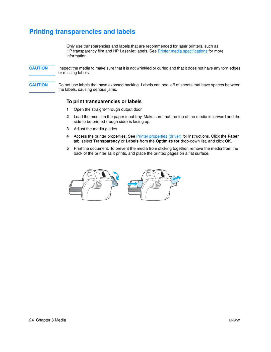 HP 1005 manual Printing transparencies and labels, To print transparencies or labels 