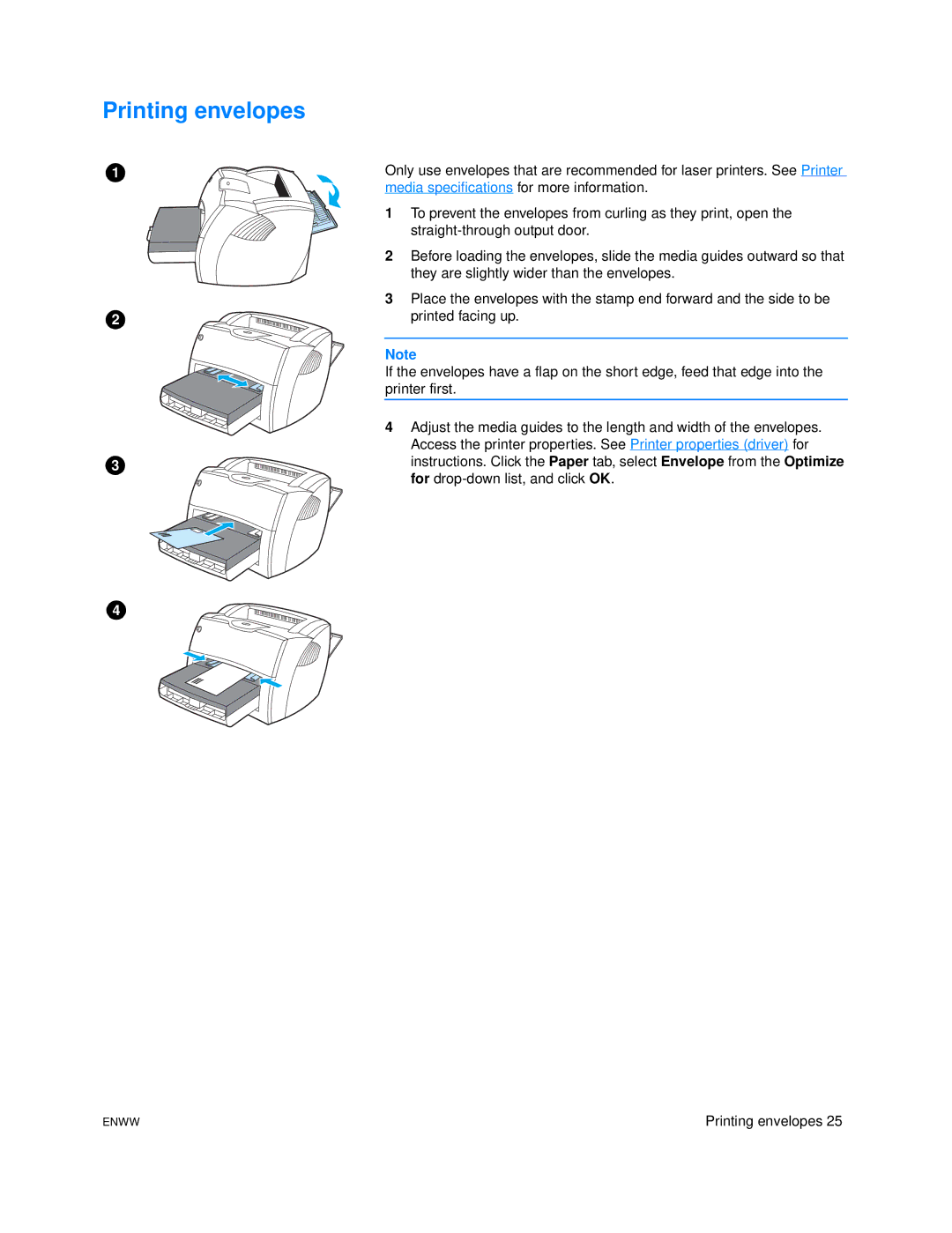 HP 1005 manual Printing envelopes 