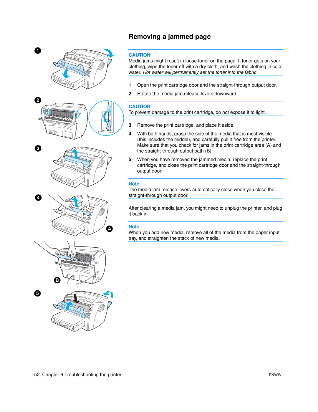 HP 1005 manual Removing a jammed 