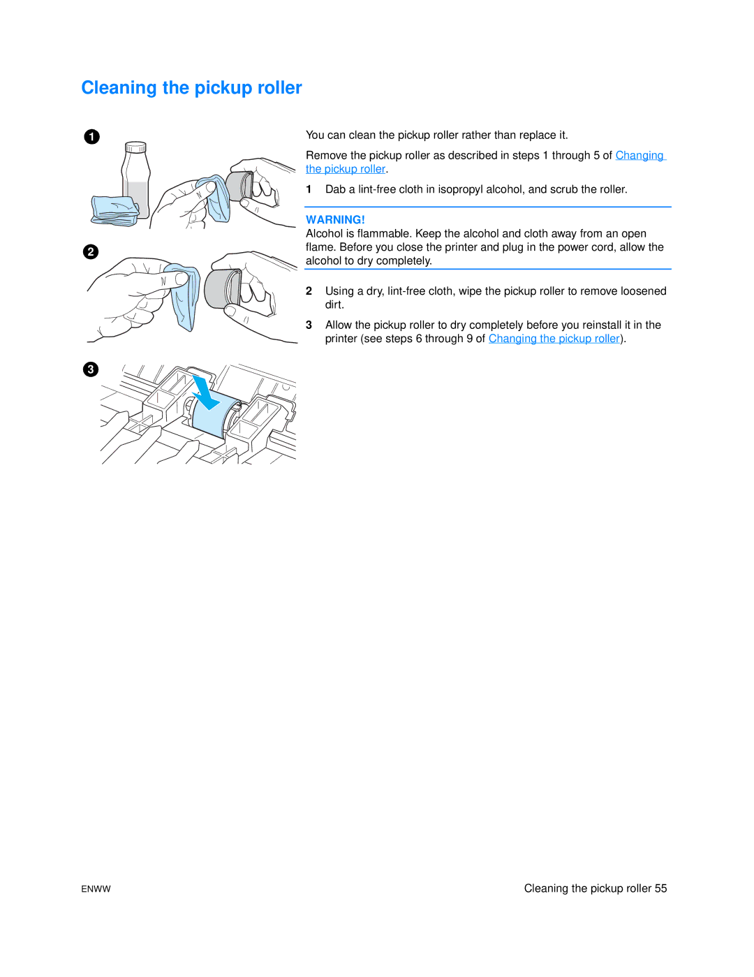 HP 1005 manual Cleaning the pickup roller 