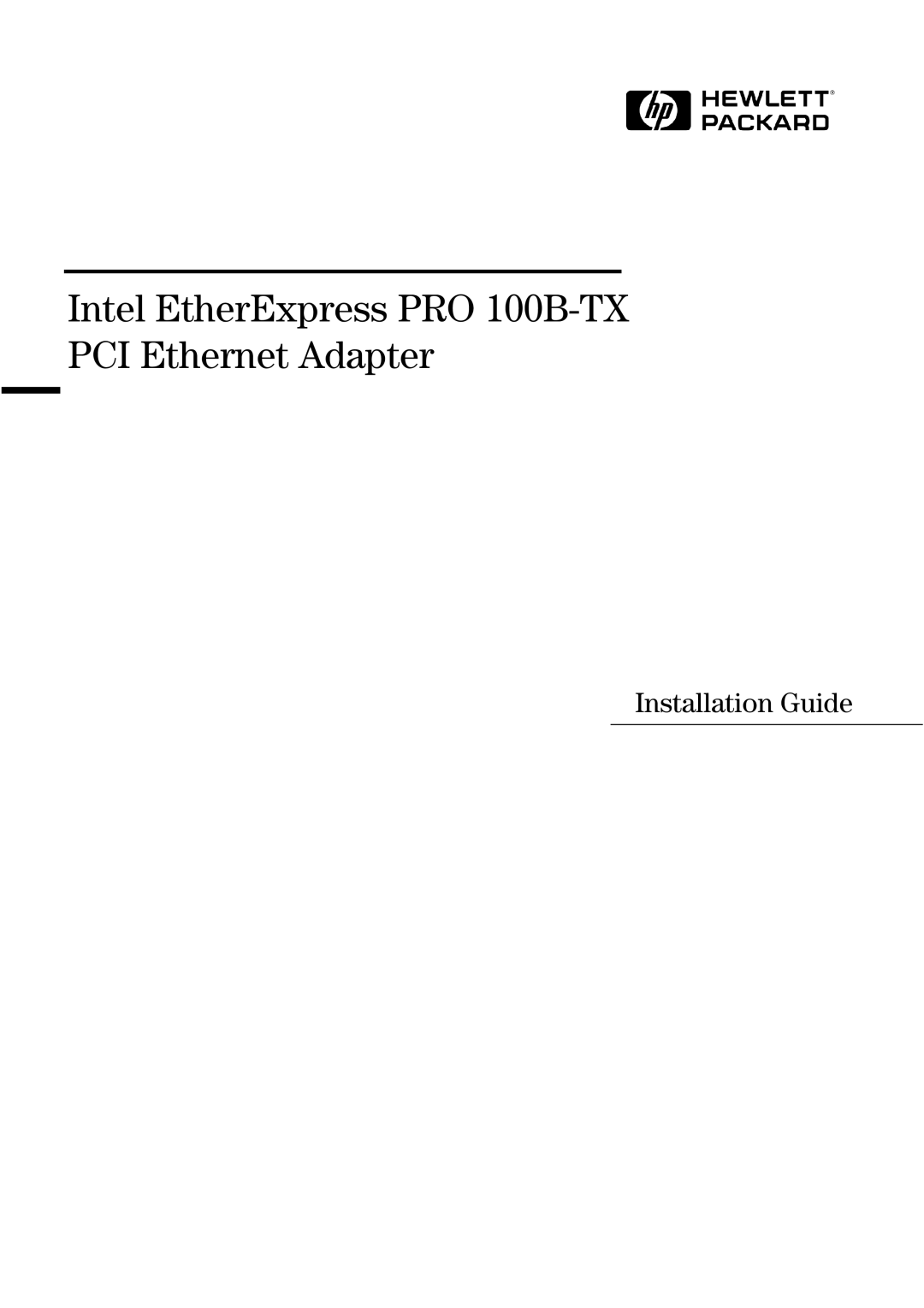 HP manual Intel EtherExpress PRO 100B-TX PCI Ethernet Adapter 