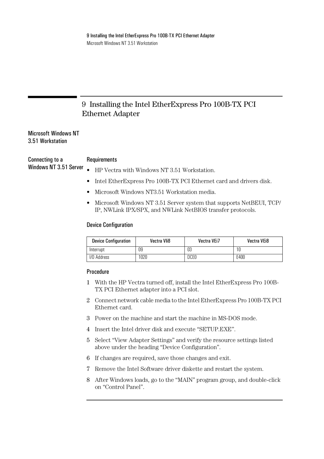 HP 100B-TX manual Microsoft Windows NT 3.51 Workstation 