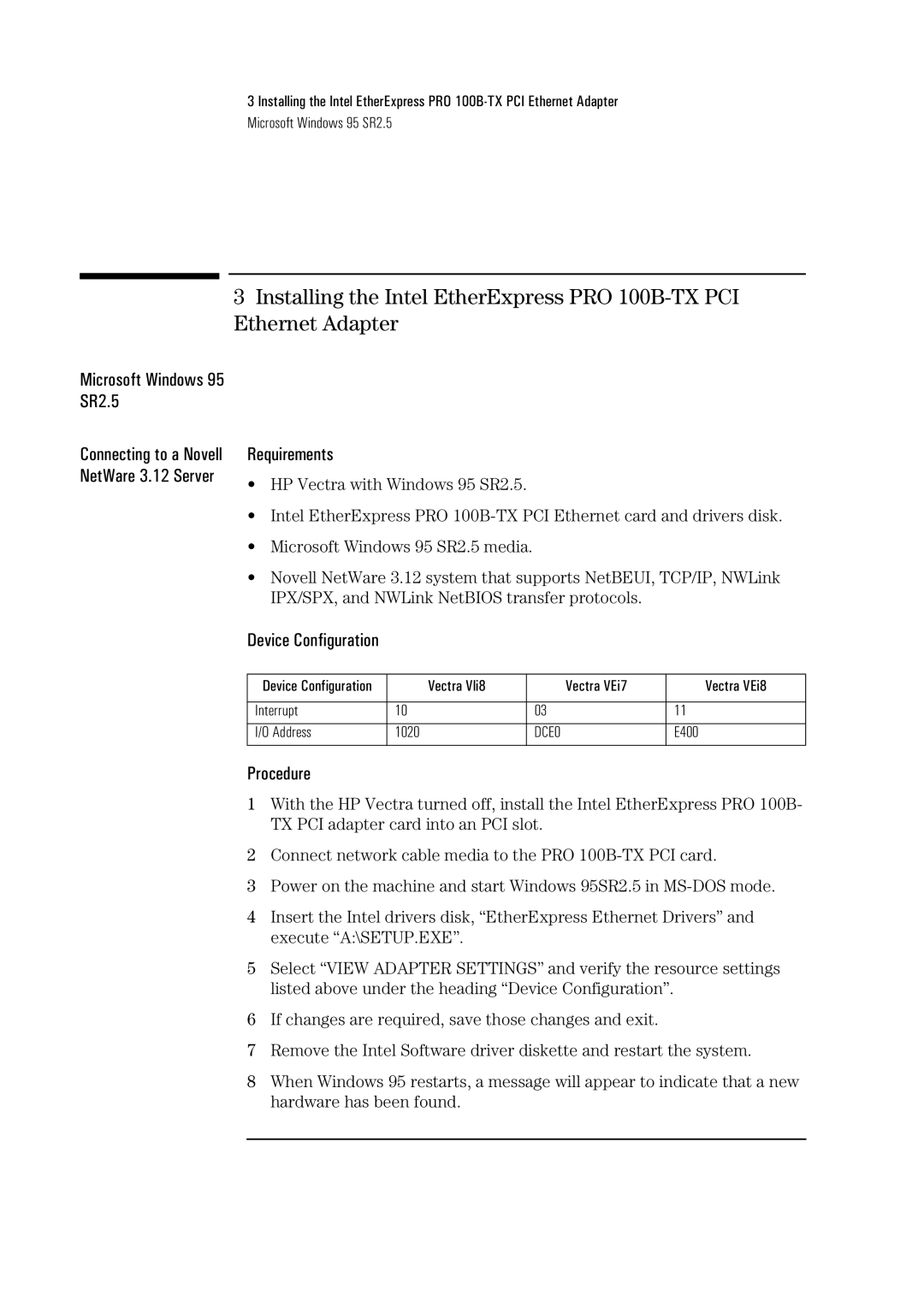 HP 100B-TX manual Connecting to a Novell NetWare 3.12 Server 