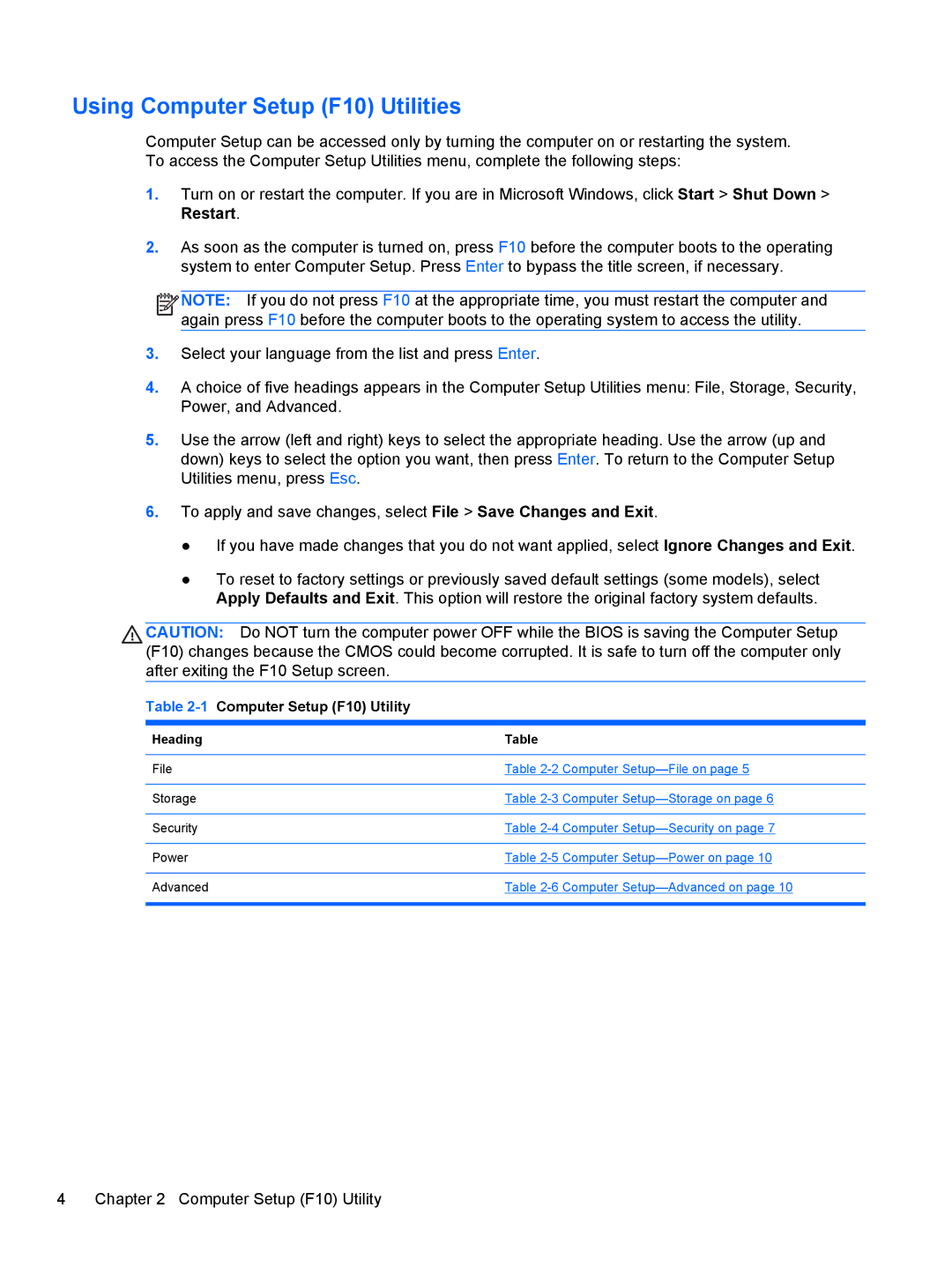 HP 100B manual Using Computer Setup F10 Utilities, 1Computer Setup F10 Utility 