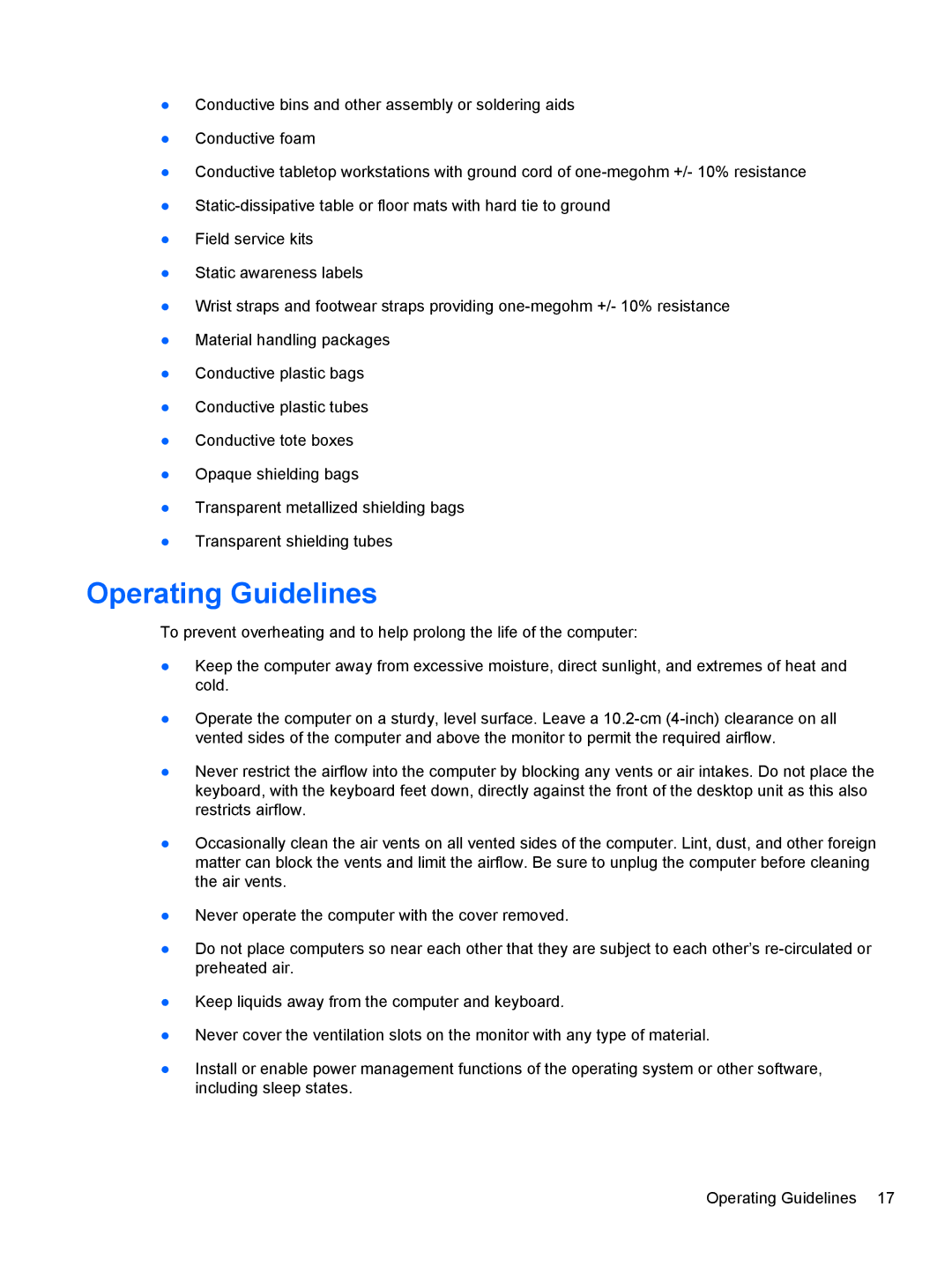 HP 100B manual Operating Guidelines 