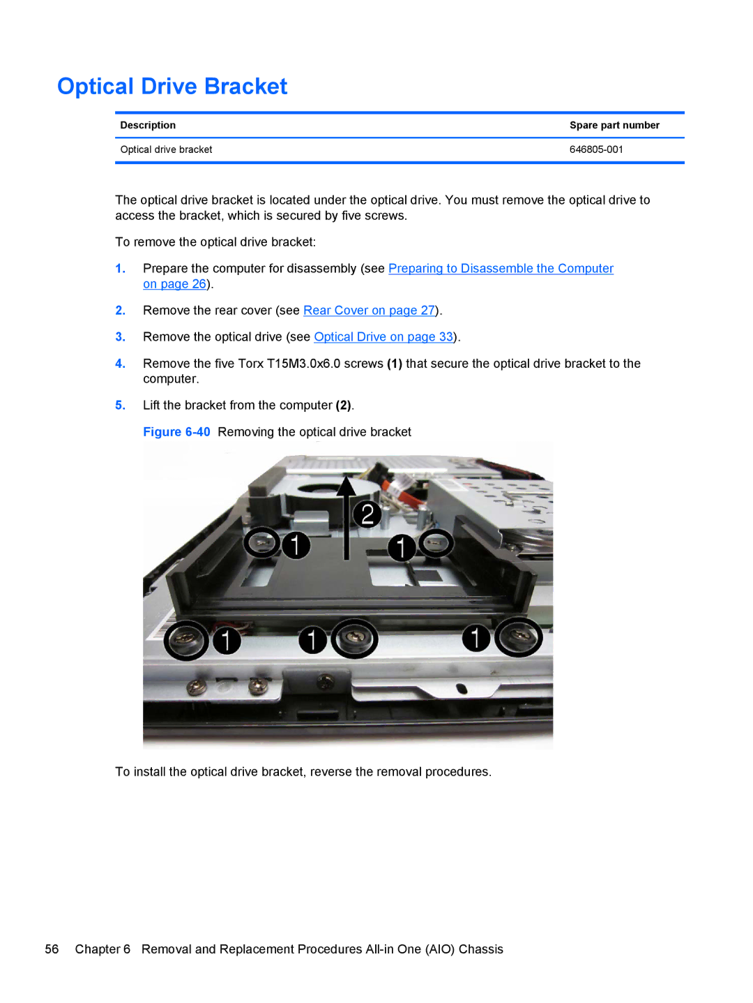 HP 100B manual Optical Drive Bracket 