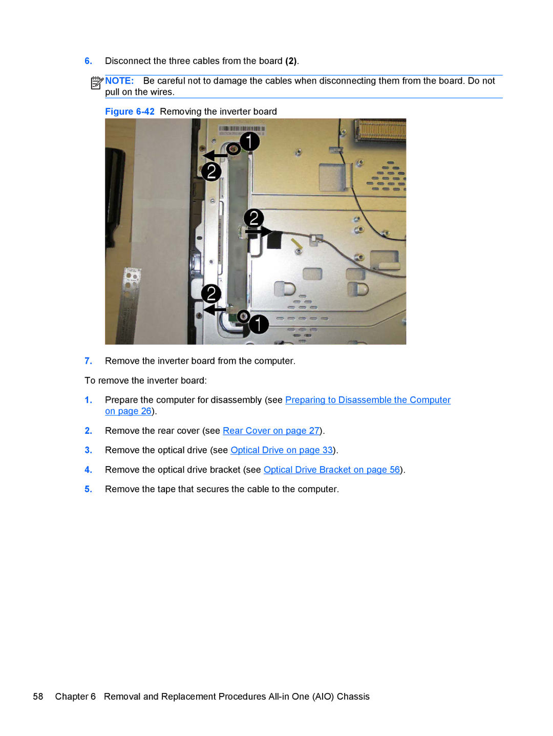 HP 100B manual Disconnect the three cables from the board 