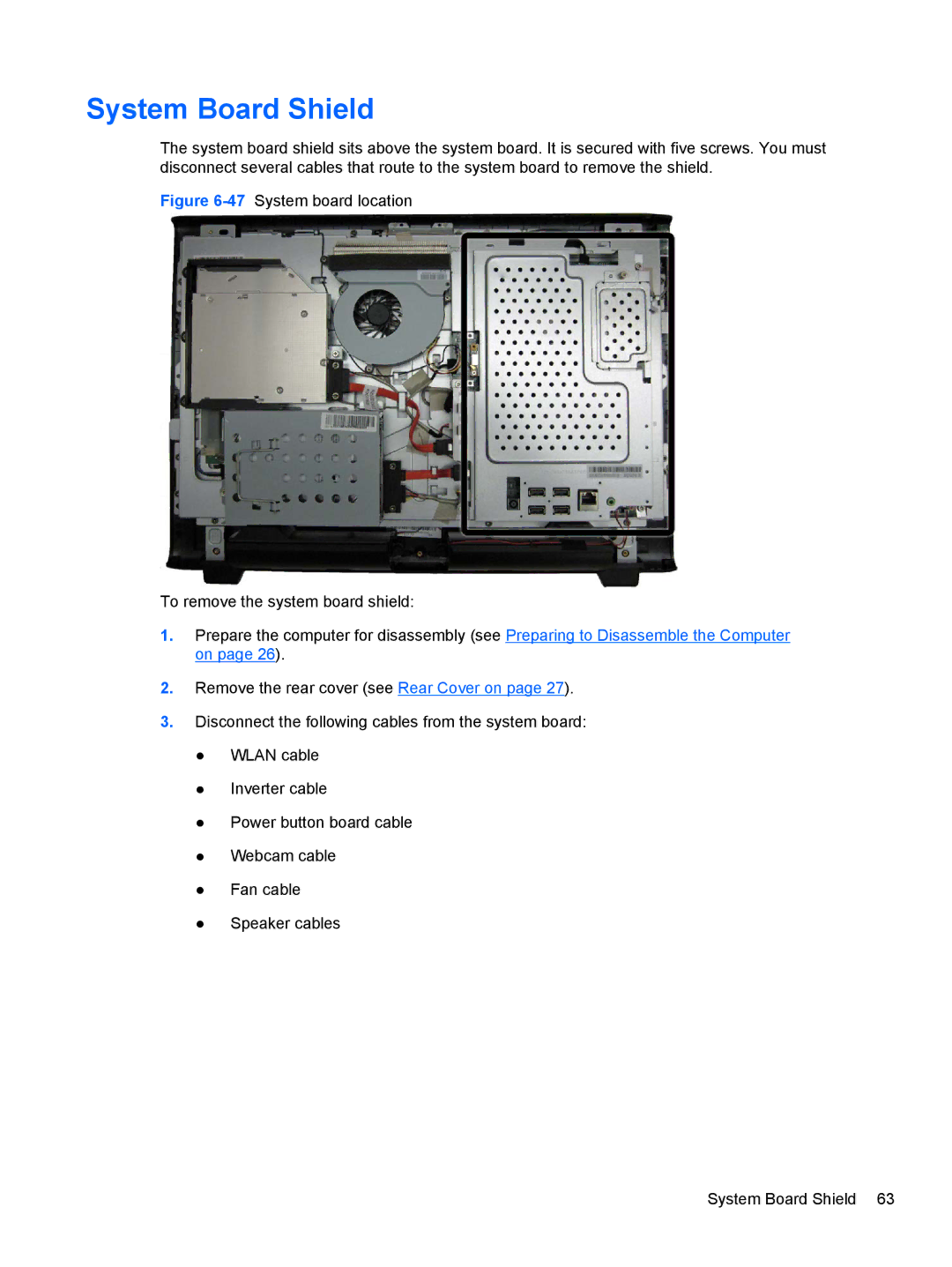 HP 100B manual System Board Shield 