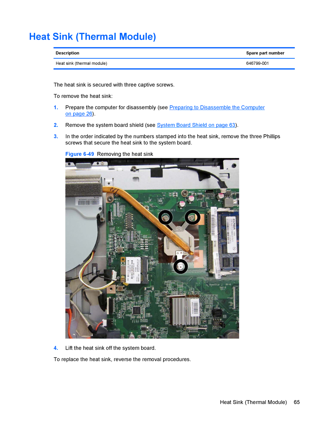 HP 100B manual Heat Sink Thermal Module 